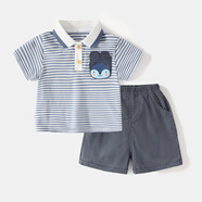贏(yíng)一貝（Yingyibei）男童套裝夏季男寶短袖衣服夏款小男孩兒童童裝洋氣一歲男寶寶夏裝   條紋 90
