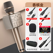 新科（Shinco）麥克風三喇叭動圈聲卡無線藍牙話筒音響一體9D 三喇叭【土豪金+包+發(fā)射器】