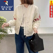 啄木鳥(niǎo)時(shí)尚夾克棒球服女歐洲站2023早春新款復古小眾外套短款時(shí)尚百搭 米白色紅字母 M