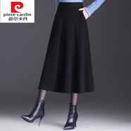皮爾卡丹（pierre cardin）針織毛呢a字裙半身裙女秋冬2025新款高腰顯瘦中長款大擺百褶長裙 黑色 80cm 3XL 腰圍2尺4/適合131-140斤