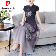 皮爾卡丹（pierre cardin）新中式改良版旗袍2024年新款年輕媽l媽連衣裙子女裝夏季長(zhǎng)裙 漸變紫《感時(shí)髦顯瘦別致漂亮女神 XL (110-120斤
