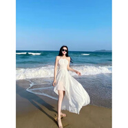 劉潮布海邊沙灘裙微胖海邊度假連衣裙白色超仙沙灘裙三亞旅行穿搭法式氣 白色 M