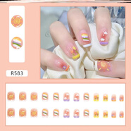 兒童指甲貼紙美甲套裝全套貼片美甲穿戴杏仁穿戴美甲味女孩 【5-13歲】彩虹糖果=短款-K50