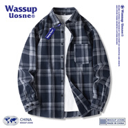 WASSUP UOSNE官方潮牌長(zhǎng)袖襯衫男女情侶款青少年格紋透氣寬松休閑棉質(zhì)襯衣外套 2338藏青 XL（推薦體重125-145斤）