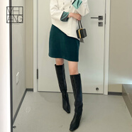 美洋（MEIYANG）秋葉半裙復古氣質(zhì)燈芯絨簡(jiǎn)約休閑A字直筒短裙時(shí)尚高腰新款裙子 孔雀綠（短裙） M