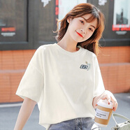 斯凱奇（Skechers）t恤女2025年夏季短袖新款刺繡LOGO透氣半袖寬松休閑女士上衣 -0074/棉花糖白/純棉 L /165/88A