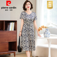 皮爾卡丹（PIERRE CARDIN）高端短袖休閑連衣裙女夏季杭州印花奢華大牌遮肉顯瘦時尚裙子 廣州13行連衣裙淺色花 3XL 超仙連衣裙新品