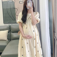 飾雯孕婦連衣裙夏季時尚可愛甜美大碼圓領(lǐng)泡泡袖中長款洋氣孕婦裙 碎花連衣裙【單件】 L【100-120斤】