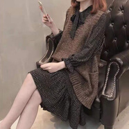 月袖（YUEXIU）A字版寬松針織馬甲毛衣女套頭春秋季韓版V領(lǐng)背心無袖外套口袋 咖啡色馬甲 3XL145155斤