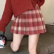 奧洛黛婭復(fù)古毛呢裙格子百褶裙秋冬新款大碼美式氣質(zhì)短裙紅色a字半身裙女 紅格子 自帶安全內(nèi)襯 L 腰圍70 CM