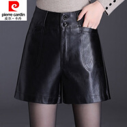 皮爾卡丹（pierre cardin）23年新款時(shí)尚皮短褲女秋冬新款韓版百搭早春短褲女外穿皮褲ins潮 666黑色 M/27 (兩尺)