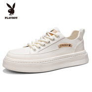 花花公子男鞋子韓版潮流增高厚底板鞋男休閑皮鞋青少年百搭休閑老爹鞋1000 PL2419029杏色 41