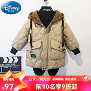迪士尼（Disney）男童羽絨棉服冬裝小孩新款中大童洋氣保暖加厚男寶中長(cháng)款棉襖棉衣 卡其色 100cm 適合90-100cm年齡3-4歲 適