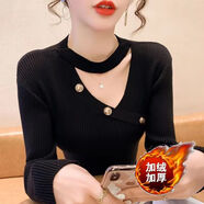 AHKA加絨加厚秋冬打底衫時(shí)尚針織小心機掛脖洋氣修身毛衣女 29#黑色加絨加厚 M