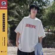 楠笙記文藝重磅港風(fēng)t恤男夏季美式潮牌印花短袖體恤百搭潮流半袖 白色 L