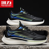 回力(Warrior)鞋子男士運動(dòng)跑步鞋休閑男鞋 G497C黑/淺綠(皮面款)42