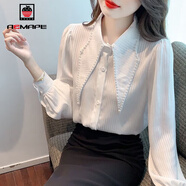 AEMAPE襯衣女2025春秋季新款法式大尖領(lǐng)拼接釘珠時(shí)尚氣質(zhì)襯衫女裝 白色 M （100-110）