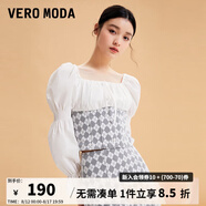 VEROMODA牛仔上衣女2023新款拼接方領(lǐng)短款印花泡泡袖甜美 J08淺牛仔灰色 155/76A/XS