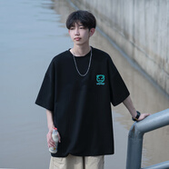 大魚界線 純棉T恤男短袖夏季潮流百搭上衣服男生t恤ins港風(fēng)寬松圓領(lǐng)體恤衫 (小惡魔)黑色 3XL(160-180斤)