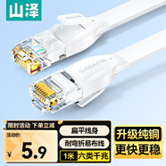山澤 六類網(wǎng)線 CAT6類千兆純銅扁平網(wǎng)線 電腦寬帶家用監(jiān)控網(wǎng)絡(luò)連接成品跳線 白色1米BBP601