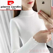 皮爾卡丹（pierre cardin）半高領撞色毛衣女寬松2023冬季裝新款羊毛衫女打底針織衫加厚毛衣 3445-白色 2XL 【建議130-140斤】