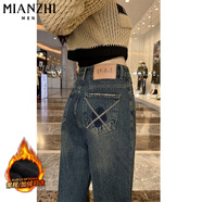 棉致高腰顯瘦復古闊腿牛仔褲女春秋冬季新款休閑褲子女寬松加絨 水泥灰【常規高品質(zhì)S283】 60 請拍正確碼數