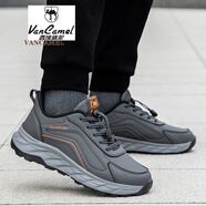 西域駱駝（VANCAMEL）老人鞋男春秋防滑皮面防水鞋子中老年媽媽運動(dòng)鞋減震爸爸健步鞋子 深灰8269男款【皮面防水】 40 寬胖腳可穿