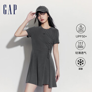 Gap女裝夏季UPF50+防曬連衣裙透氣涼感不對稱A字裙512502 黑灰色 XS (155/76A)亞洲尺碼