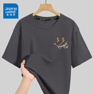 真維斯（JEANSWEST）短袖男美式印花t恤潮牌潮流寬松圓領(lǐng)上衣服夏季五分袖ins港風(fēng)百搭 深灰 發(fā)財(cái)笑臉白_K L【推薦115-135斤】