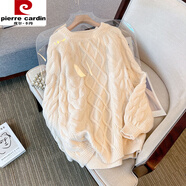 皮爾卡丹（pierre cardin）外穿毛衣女裝秋冬寬松慵懶風(fēng)加厚毛衣外套外穿中長款打底針織上衣 米白色毛衣 M 【80-100斤】