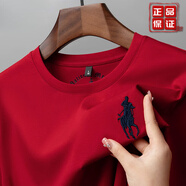 保羅2025夏季新款保羅t恤男圓領(lǐng)大馬標(biāo)刺繡絲光棉冰絲體恤時(shí)尚感 大紅色 【保羅線下同款】 M 48/170 適合100-125斤
