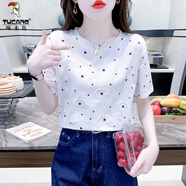 啄木鳥(niǎo)正肩棉短袖t恤夏季女裝2025新款寬松白色半袖體恤上衣夏裝ins潮 565白色 L 建議111-125斤