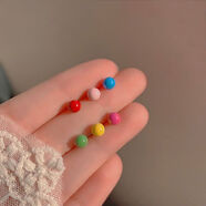 柚芳迷你愛(ài)心蝴蝶結耳釘女高級感氣質(zhì)百搭精致小巧仿珍珠套裝組合耳飾 趣味糖果色圓珠#9【三對裝】