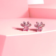 S925銀針純銀養耳少女色粉鉆耳釘 A級鋯石簡(jiǎn)約耳骨釘睡覺(jué)不用摘 可愛(ài)貓爪粉鉆鋯石925純銀耳釘