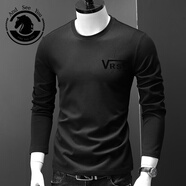 ANDSEEYOU 品牌長(cháng)袖t恤男秋季新款休閑百搭圓領(lǐng)印花打底衫修身簡(jiǎn)約體恤衫  黑色-342 L