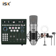 iSK AT100麦克风+mono声卡专业直播设备全套手机k歌电脑唱歌电音喊麦录音通用有线电容话筒套装