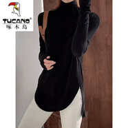 啄木鳥（TUCANO）德絨打底衫女秋冬保暖半高領(lǐng)T恤女顯瘦大碼衛(wèi)衣毛衣內(nèi)搭疊穿上衣 黑色【加厚保暖雙面德絨】 L【101-120斤】