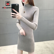 AEMAPE 毛衣女中長(cháng)款半高領(lǐng)打底衫女2025春秋冬季加厚洋氣針織衫女上衣 花米 XL