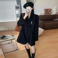 GARNUO黑色小西裝外套女2025春秋新款小個(gè)子高級感兩件套裝寬松休閑西服 黑色西服【不含胸針】 M【111-120斤】