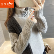 紅蜻蜓 針織衫女秋冬季高領毛衣女上衣外穿打底衫內(nèi)搭套頭時尚女裝線衣 常規(guī)灰+黑 均碼