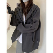 魯雅爾灰色連帽衛(wèi)衣外套女裝早秋季長袖上衣服美式小個子寬松慵懶開衫潮 深灰色薄款 L 【建議100斤到120斤】