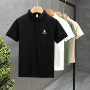 港蒂灣小熊刺繡翻領(lǐng)短袖Polo衫男士半袖潮牌薄款短袖男翻領(lǐng)短袖白色Polo 黑色 XL -120-135斤左右