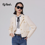 普普風(fēng)2023年冬季女裝新品西裝領(lǐng)呢料夾克OD3W20393L 米白 L