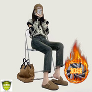 品哥弟新【加絨加厚】煙管褲直筒牛仔褲女冬季新款高腰顯瘦彈力百搭九分褲 九分煙管褲【水泥灰】 加絨 M 【96-110斤】