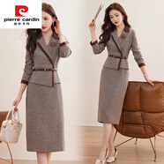 皮爾卡丹（pierre cardin）厚款包臀裙拼接新款假兩件套西裝連衣裙女高端品質(zhì)收腰職業(yè)工作裙 圖片色 M 85-100斤