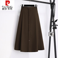 皮爾卡丹（pierre cardin）套裝連衣裙女秋冬季2024年新款氣質(zhì)小香風(fēng)高領(lǐng)毛衣搭配裙子兩件套 咖色長裙 M
