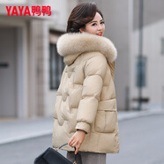 鴨鴨（YAYA）媽媽裝羽絨服女中長(cháng)款冬季新款中老年加厚保暖狐貍毛領(lǐng)羽絨外套CF 卡其綠色YE3B605542Q XL