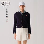 Teenie Weenie小熊針織開(kāi)衫2025年春夏新款圓領(lǐng)休閑基礎長(cháng)袖毛衣外套女空調衫 藏青色 S