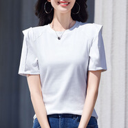 蜜莎蜜拉（Mirza Mirror）泡泡袖顯瘦百搭圓領(lǐng)短袖T恤女2025夏季新款灰色短款半袖上衣體恤 白色 M