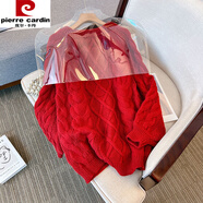 皮爾卡丹（pierre cardin）外穿毛衣女裝秋冬寬松慵懶風(fēng)加厚毛衣外套外穿中長(cháng)款打底針織上衣 紅色毛衣 3XL 【160-180斤】